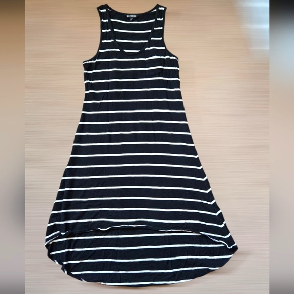 Express Sleeveless Black and White Striped High Low Midi Dress Size Large - Picture 3 of 9